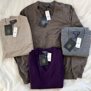 Brooks Brothers Saxxon Wool V-Neck TAN Sweater